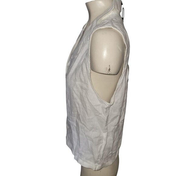 Rachel Zoe White Linen Button-Up Sleeveless Blouse Size M beach coastal NEW - Picture 2 of 6